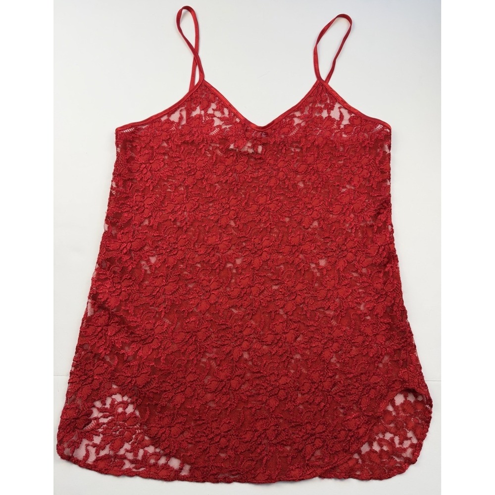 Vintage Dentelle Red Lace Camisole Embroidered Trim Coquette Cottagecore M